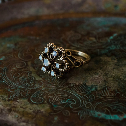 Women's Vintage Ring Filigree with Pinfire Opals 18k Gold Edwardian Style Womans Jewelry Antique Ring  #R103 - Limited Stock - Never Worn