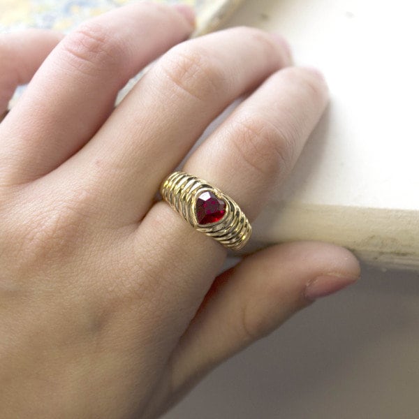 Vintage Ring Ruby Swarovski Crystal Heart Ring 18k Gold Antique Womans Handmade Jewelry R2063 - Limited Stock - Never Worn