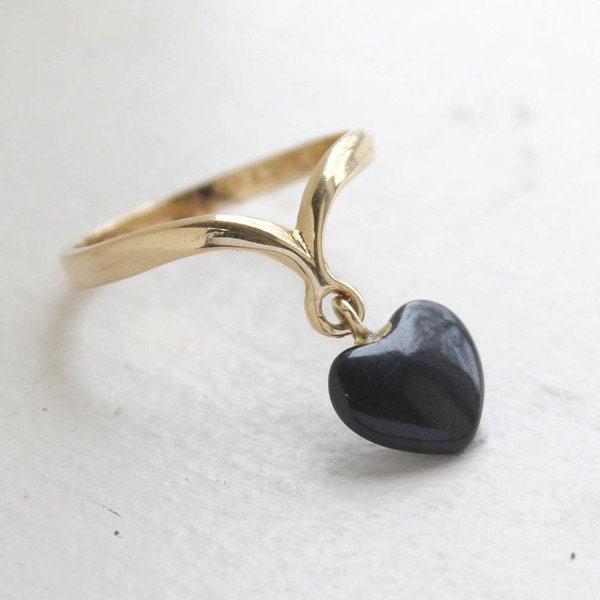 Vintage Ring Genuine Heart Shaped Onyx Ring 18k Gold Antique Women Jewelry R516 Size: 6