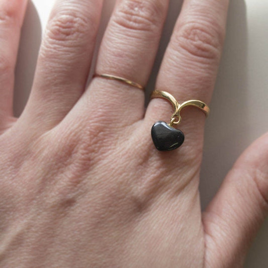 Vintage Ring Genuine Heart Shaped Onyx Ring 18k Gold Antique Women Jewelry R516 - Limited Stock - Never Worn