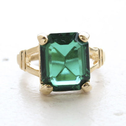 Vintage Ring Emerald Swarovski Crystal Ring 18k Gold Antique Womans Jewelry Handmade Size Emerald R3825