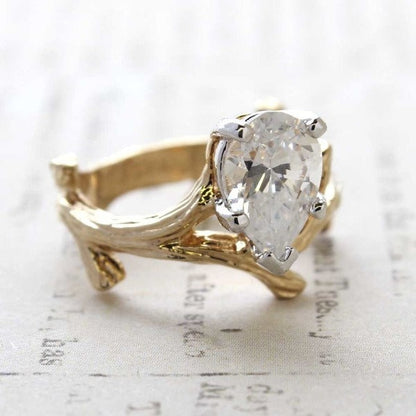 Vintage Ring Pear Shaped Cubic Zirconia 18k Gold Twig Style Engagement Ring R580 - Limited Stock - Never Worn