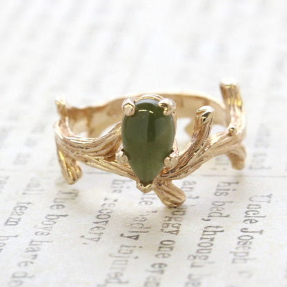 Vintage Ring Genuine Jade 18k Gold Twig Style Ring Antique Womans Jewelry R580 - Limited Stock - Never Worn