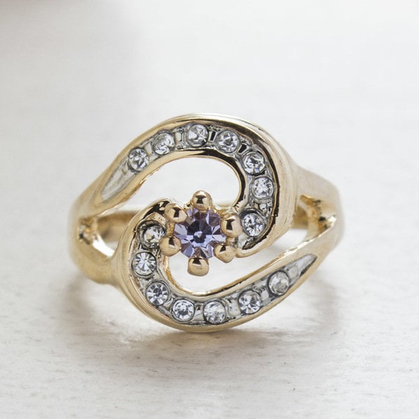 Vintage Ring Alexandrite and Clear Swarovski Crystal 18k Gold Ring R1081 Womans Antique Jewelry - Limited Stock - Never Worn