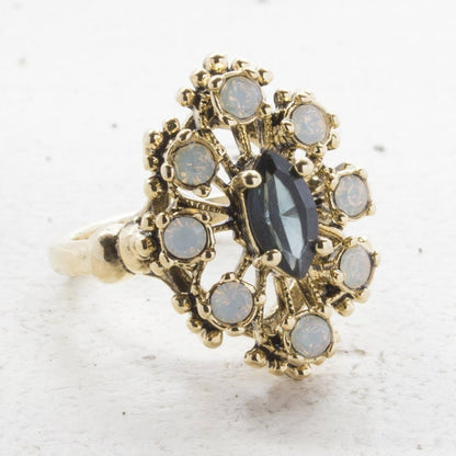 Vintage Ring Sapphire Swarovski Crystal and Pinfire Opal Cocktail Ring Antique 18k Gold  R250 - Limited Stock - Never Worn