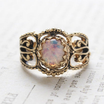 Vintage Ring Harlequin Opal Filigree Ring Antique 18k Gold Womans Jewelry Handmade Opalo Anillos R142 - Limited Stock - Never Worn