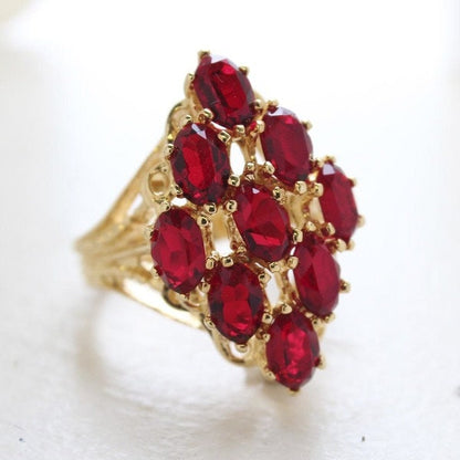 Vintage Ring Ruby Swarovski Crystal Cocktail Ring 18k Gold Antique Jewelry for Women Handmade Ruby R284 - Limited Stock - Never Worn