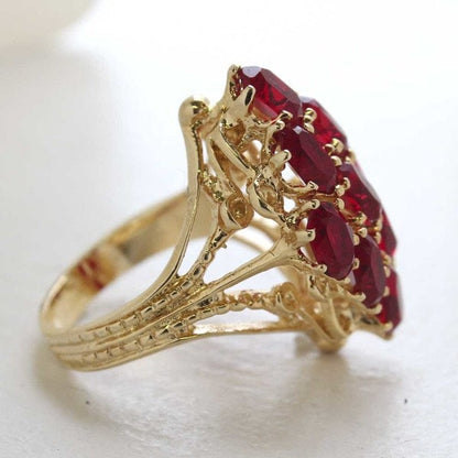 Vintage Ring Ruby Swarovski Crystal Cocktail Ring 18k Gold Antique Jewelry for Women Handmade Ruby R284 - Limited Stock - Never Worn
