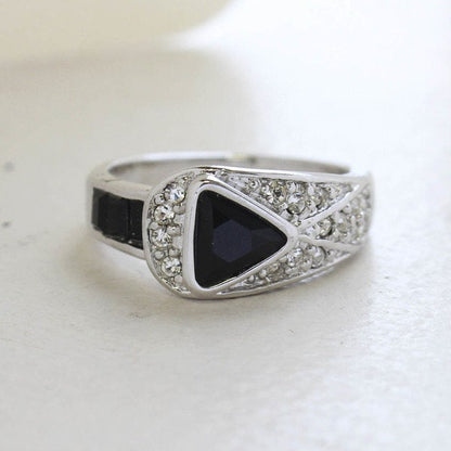 Vintage Ring Black and Clear Swarovski Crystal Pavé Ring 18k White Gold Silver Made in the USA R2932 - Limited Stock - Never Worn
