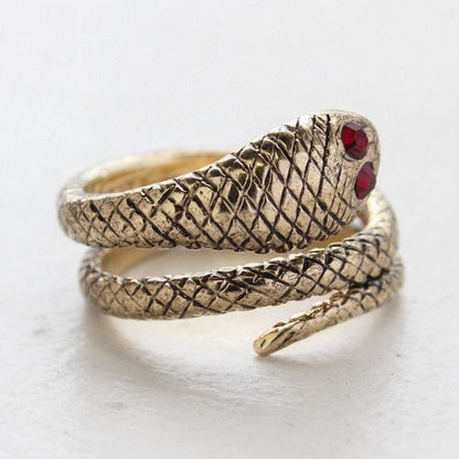 Vintage 1980's Snake Wrap Ring with Ruby Swarovski Crystals 18k Gold Antique Womans Jewelry - Limited Stock - Never Worn