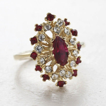 Vintage Ring Ruby and Clear Swarovski Crystal Cocktail Ring 18k Gold  R221 Antique Rings - Limited Stock - Never Worn