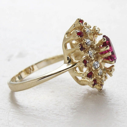 Vintage Ring Ruby and Clear Swarovski Crystal Cocktail Ring 18k Gold  R221 Antique Rings - Limited Stock - Never Worn