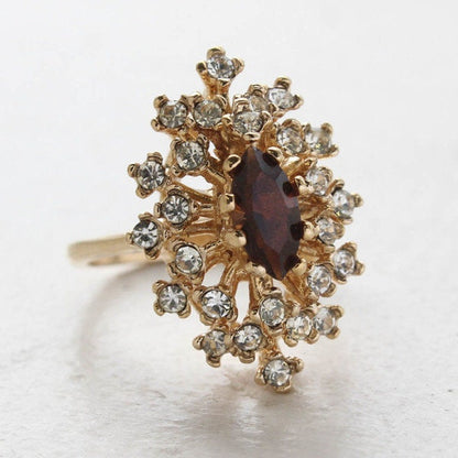 Vintage Ring Smoky Topaz and Clear Swarovski Crystal Cocktail Ring 18kt Gold  R221 - Limited Stock - Never Worn