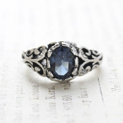 Vintage Ring Sapphire Swarovski Crystal Ring 18k Antique White Gold Silver  R1597 - Limited Stock - Never Worn