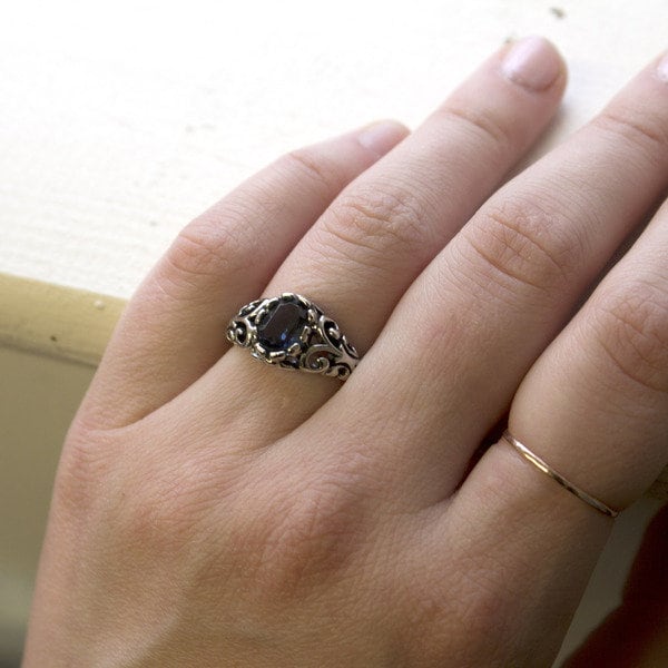 Vintage Ring Sapphire Swarovski Crystal Ring 18k Antique White Gold Silver  R1597 - Limited Stock - Never Worn