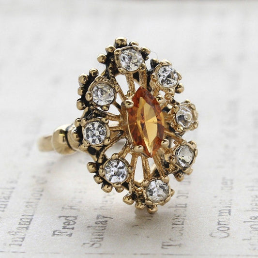 Vintage Ring Light Topaz and Clear Austrian Crystal Cocktail Ring Antique 18k Gold  R250 - Limited Stock - Never Worn