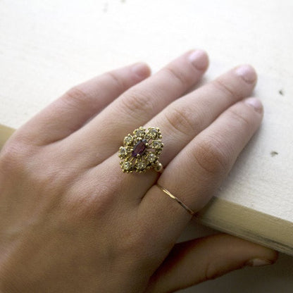 Vintage Ring Amethyst and Clear Swarovski Crystal Cocktail Ring Antique 18k Gold  R250 - Limited Stock - Never Worn