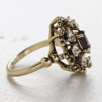 Vintage Ring Amethyst and Clear Swarovski Crystal Cocktail Ring Antique 18k Gold  R250 - Limited Stock - Never Worn