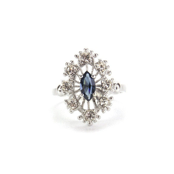 Vintage Ring Sapphire and Clear Swarovski Crystal Cocktail Ring 18k White Gold Silver  R250 - Limited Stock - Never Worn