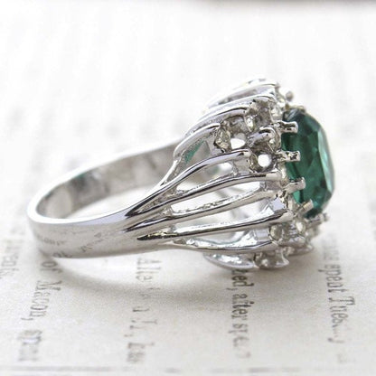 Vintage Ring Emerald and Clear Swarovski Crystal Cocktail Ring 18k White Gold Silver Antique Engagement R199 - Limited Stock - Never Worn