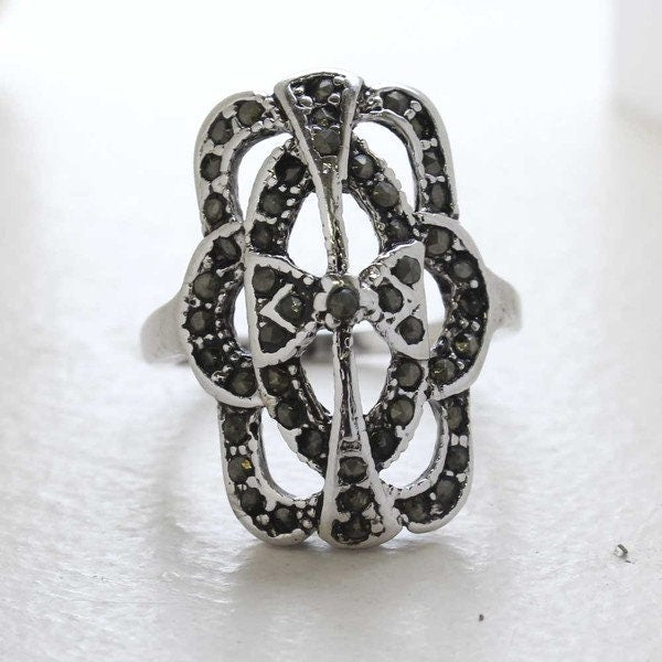 Vintage Ring Genuine Marcasite Cocktail Ring 18k Antique White Gold Silver  R1861 - Limited Stock - Never Worn
