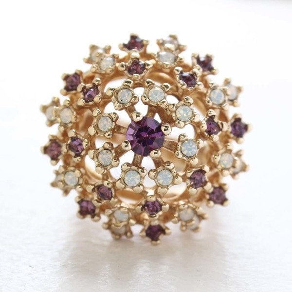 Vintage Ring Amethyst Crystal and Pinfire Opal Burst Ring 18k Gold  R195 - Limited Stock - Never Worn