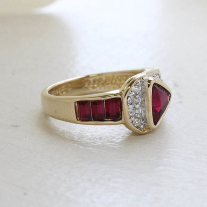 Vintage Ring Ruby and Clear Swarovski Crystal Pavé Ring 18k Gold Made in the USA R2932 - Limited Stock - Never Worn