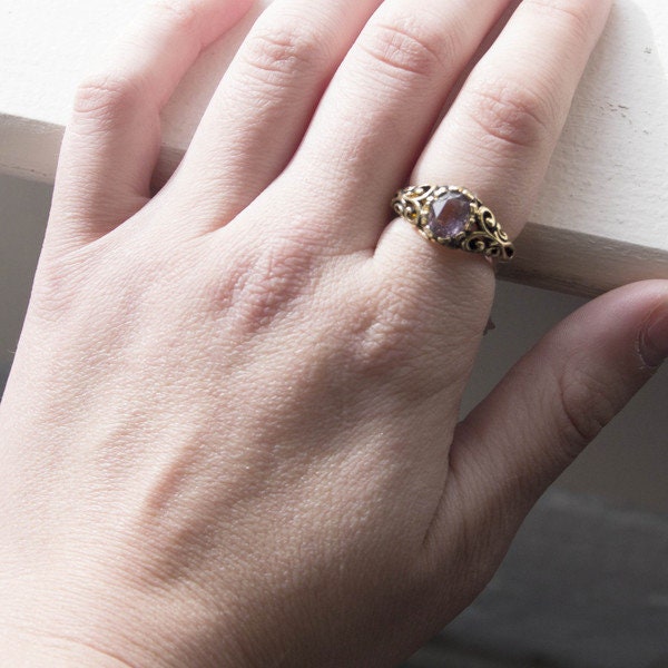 Vintage Ring Light Amethyst Swarovski Crystal Ring Antique 18k Gold  R1597 - Limited Stock - Never Worn