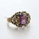 Vintage Ring Emerald Cut Smokey Topaz Swarovski Crystal 18kt Antique Gold Plated Filligre Ring February Birthstone