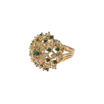 Vintage Ring Tourmaline Crystal and Pinfire Opal Burst Ring 18k Gold Antique Jewelry for Women R195 - Limited Stock - Never Worn