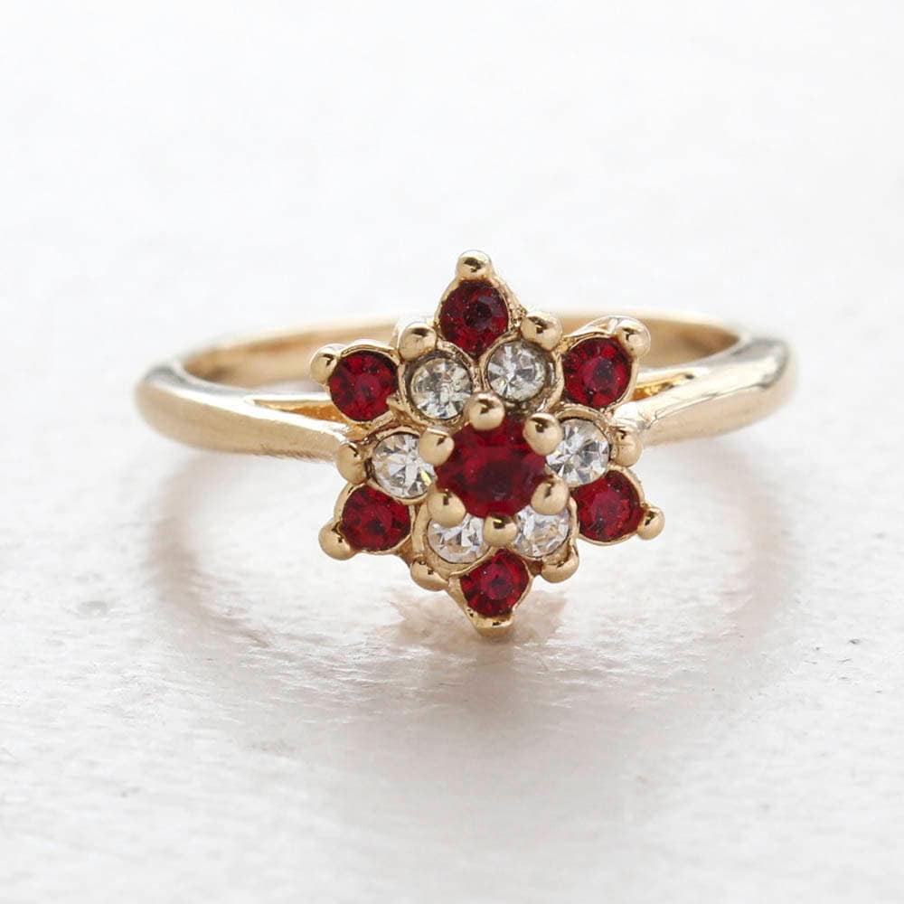 Vintage Ring Ruby and Clear Swarovski Crystal Star Ring Made in the USA #R1039 - Limited Stock - Never Worn