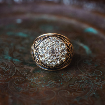 Vintage Ring Men's Antique 18K Gold Ring Clear Swarovski Crystals Unisex Jewelry #R999