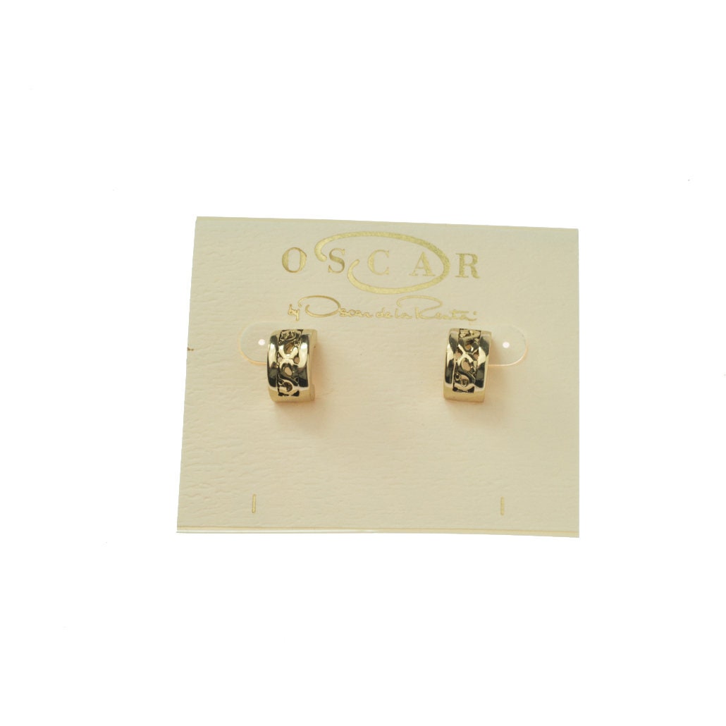 Vintage Earrings Signed Oscar De La Renta Thick Antique Gold Tone Hoops Earrings for Women A#OS2445 - Limited Stock - Never Worn