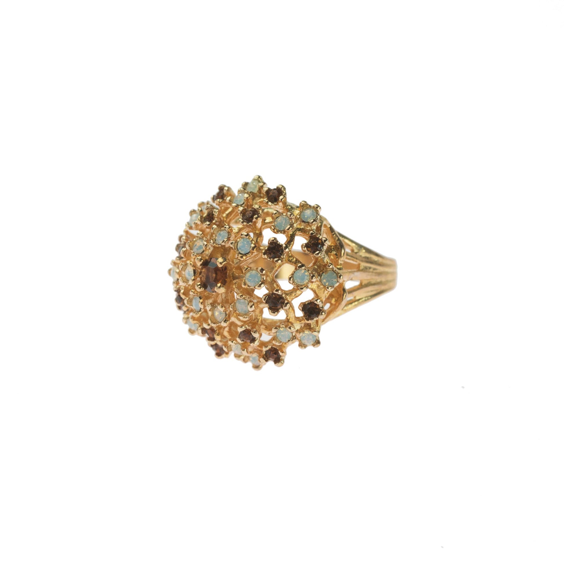 Vintage Ring Smokey Topaz Crystal and Pinfire Opal Burst Ring 18k Gold Antique Jewelry for Women R195 - Limited Stock - Never Worn