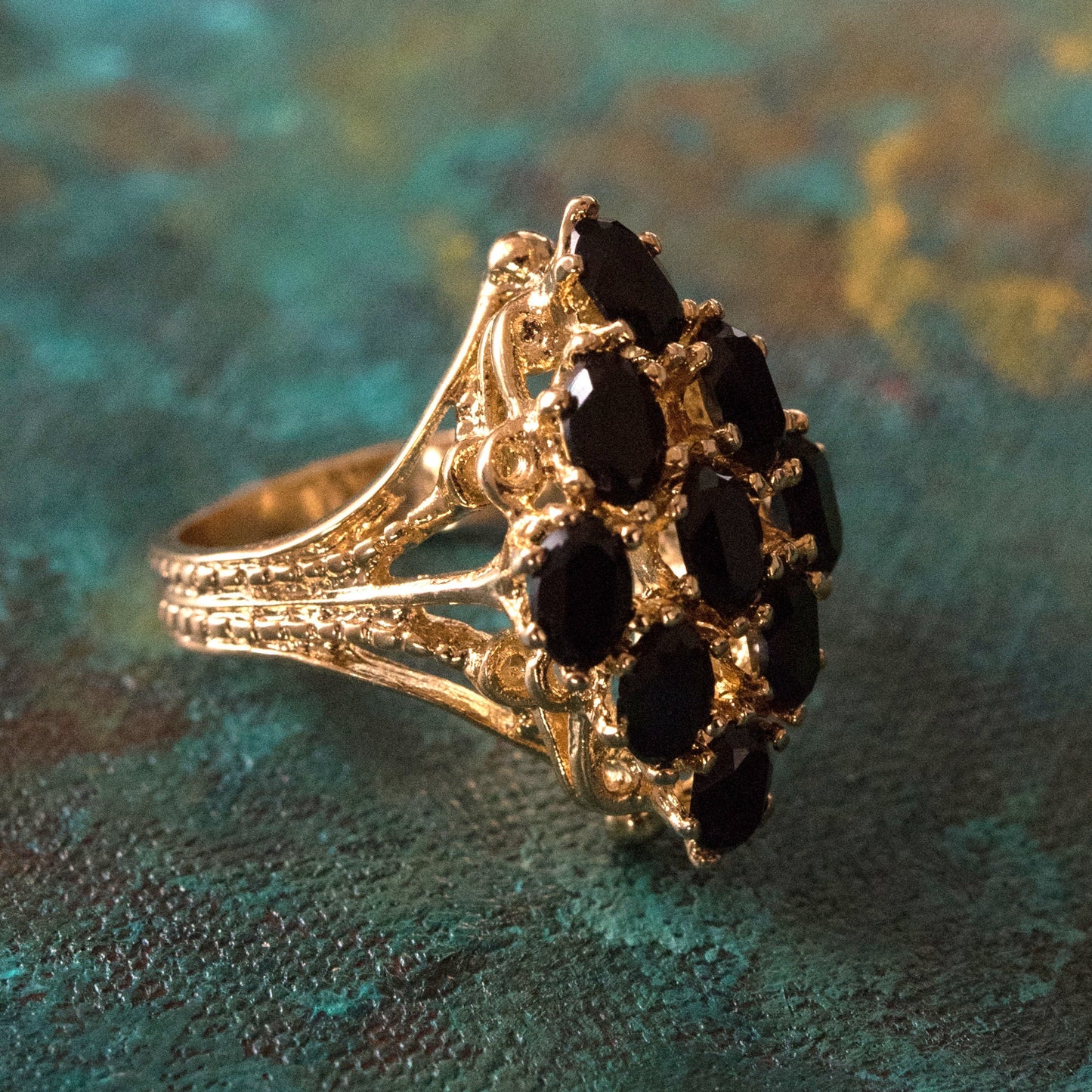 Vintage Ring Garnet Swarovski Crystal Cocktail Ring 18k Gold Antique Womans Handmade Garnets Rings R284 - Limited Stock - Never Worn