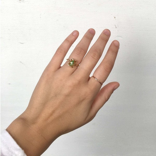 Vintage Ring Peridot Austrian Crystal Ring 18k Gold Antique Womans Handmade Jewelry Peridot Vintage Ring R586 - Limited Stock - Never Worn
