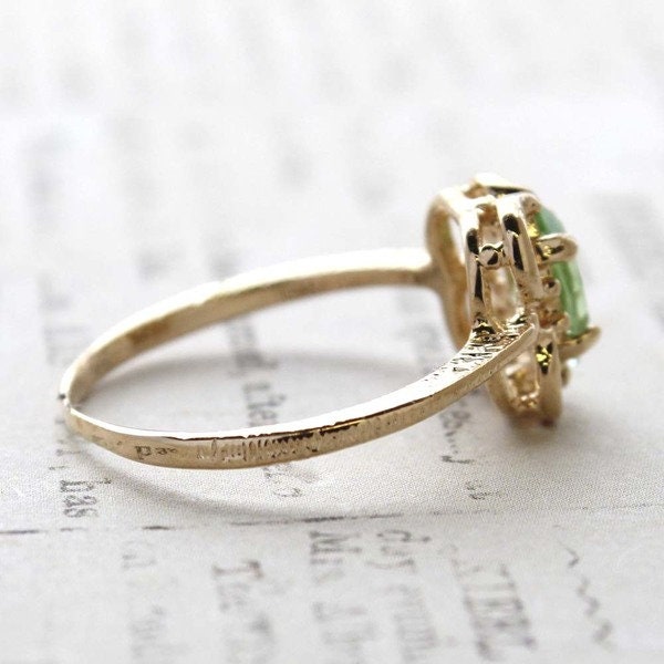 Vintage Ring Peridot Austrian Crystal Ring 18k Gold Antique Womans Handmade Jewelry Peridot Vintage Ring R586 - Limited Stock - Never Worn