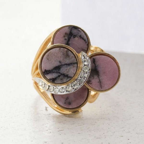 Vintage Ring Genuine Pink Onyx Cocktail Ring 18k Gold Made in the USA R282 Antique Jewelry for Women - Limited Stock - Never Worn