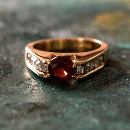 Vintage Ring Genuine Garnet and Clear Cubic Zirconia Accents 18k Gold Plated #R2689 Size: 6