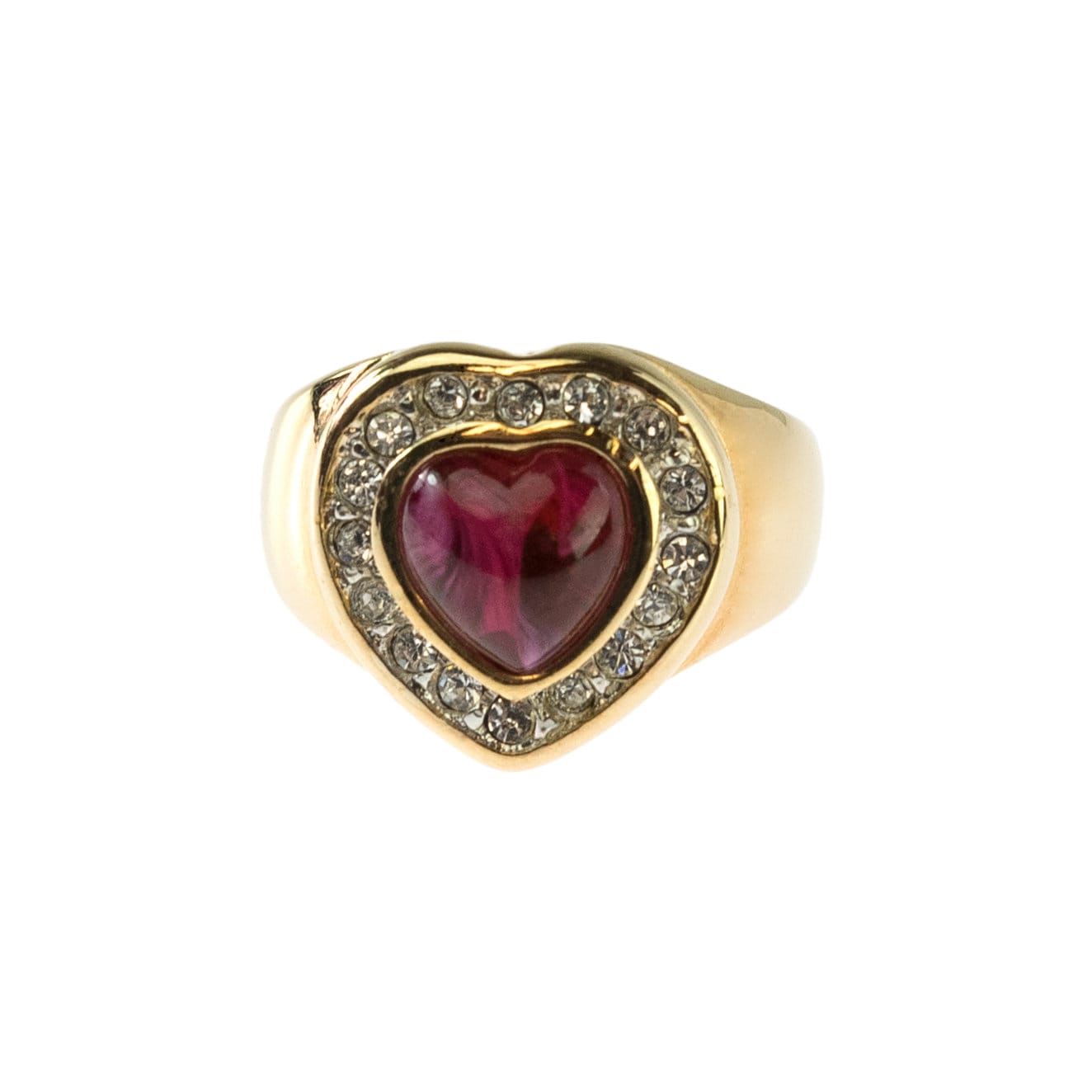 Vintage Ring Red and Clear Swarovski Crystals Heart Ring 18k Gold Womans Antique R3140 - Limited Stock - Never Worn