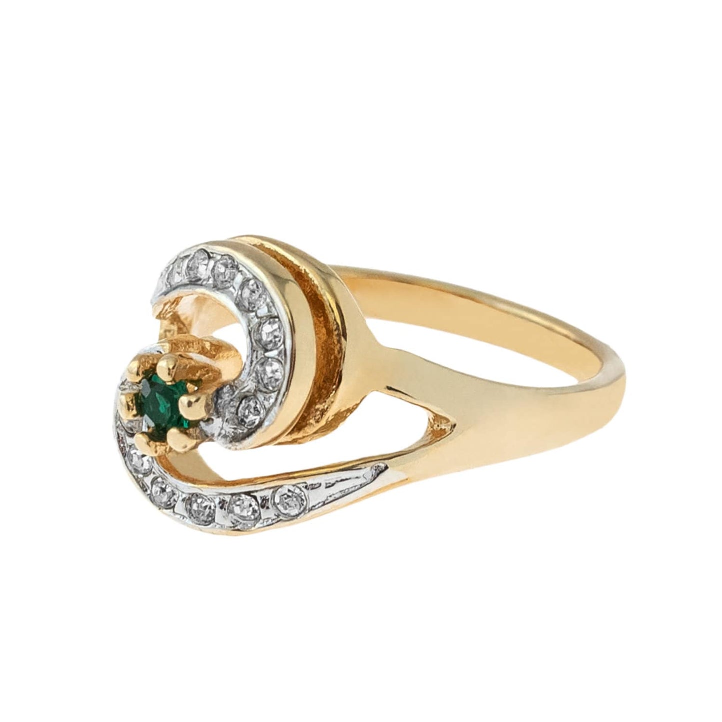 Vintage Ring Emerald Cubic Zirconia 18k Gold Plated Ring with Clear Swarovski Crystals #R1081 - Limited Stock - Never Worn