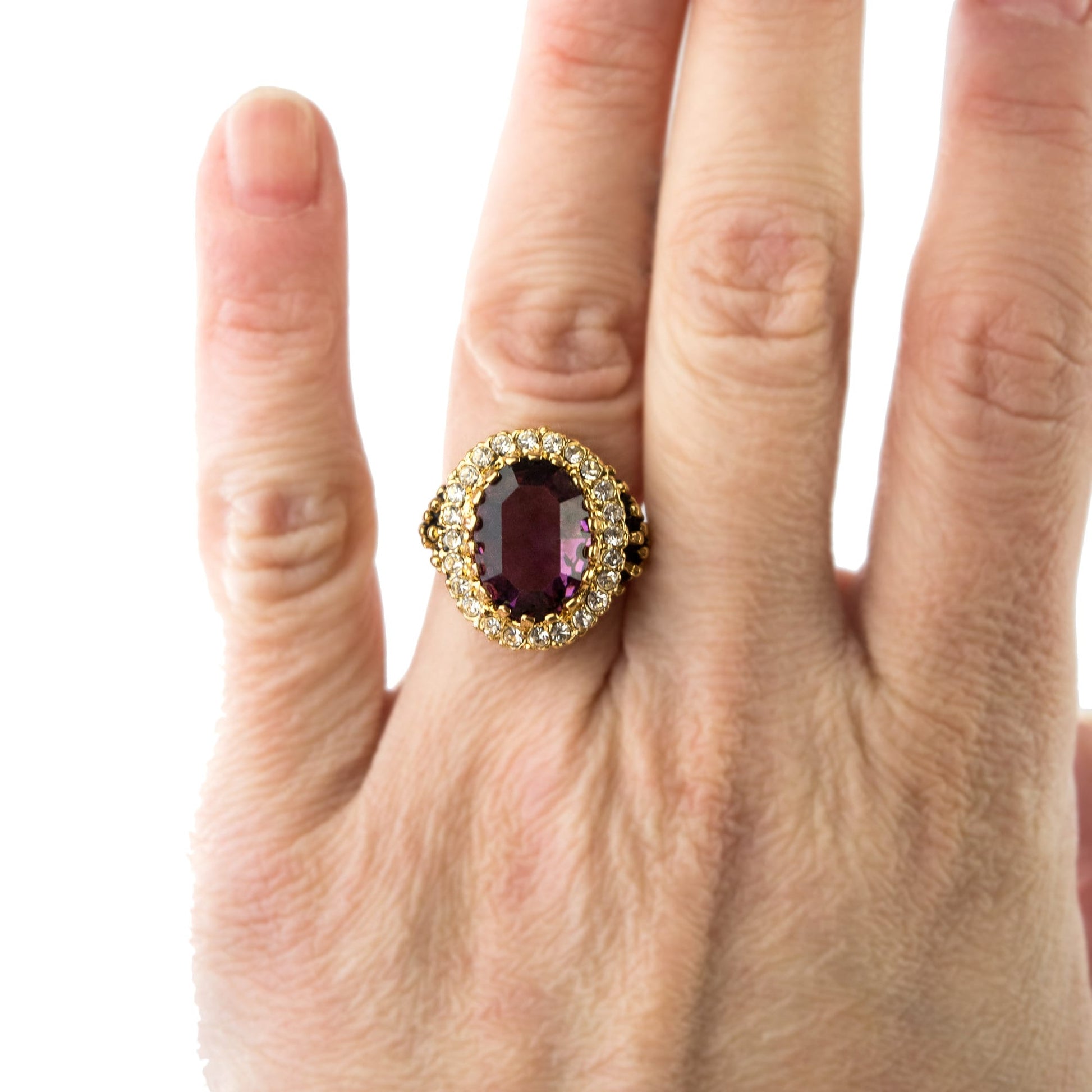 Vintage Ring Amethyst and Clear Crystal 18k Antique Gold Ring Made in the USA #R169 - Limited Stock - Never Worn