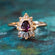 Vintage Ring 1990's Sapphire and Clear Swarovski Crystals 18k Gold Plated Ring R3093 Antique Womans Jewelry
