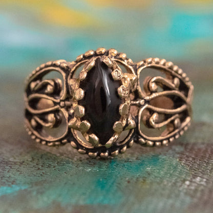 Vintage Ring Genuine Onyx Filigree Style 18k Antique Gold Jewelry for Women #R144 - Limited Stock - Never Worn