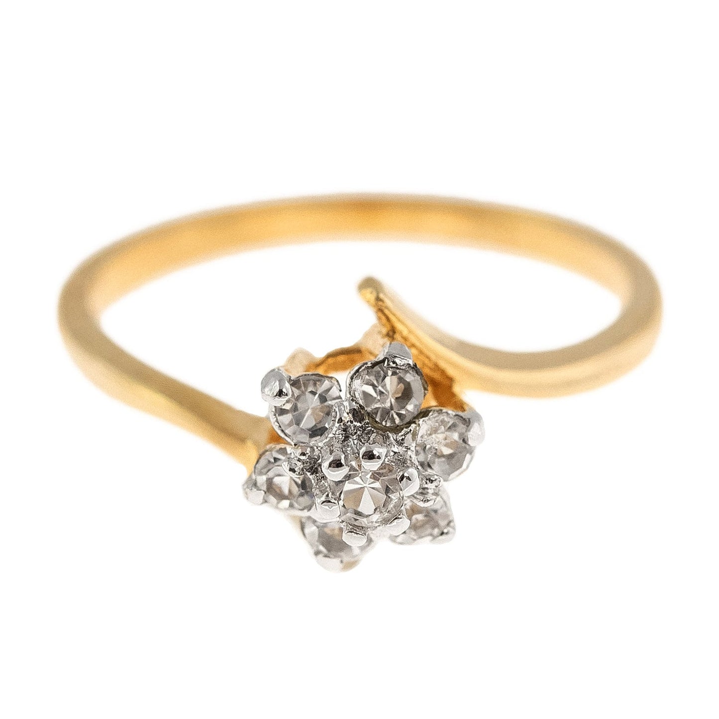 Vintage Ring Jewelry Clear Swarovski Crystal Flower Motif Cocktail Ring 18k Gold Made in the USA R1766