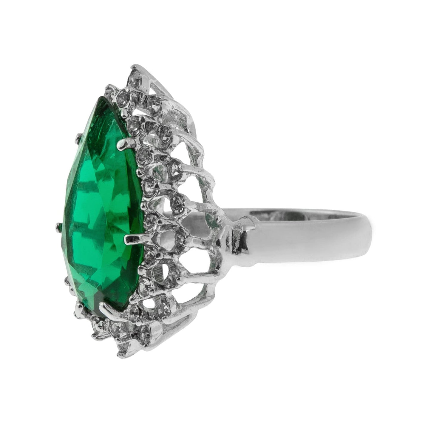 Victorian Style Ring Emerald and Clear Swarovski Crystals 18k White Gold Cocktail Ring Antique Womans #R212 - Limited Stock - Never Worn