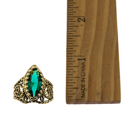 Vintage Ring Emerald Swarovski Crystal Antique 18k Gold Filigree Edwardian Style Womans Victorian Jewelry R1444 - Limited Stock - Never Worn