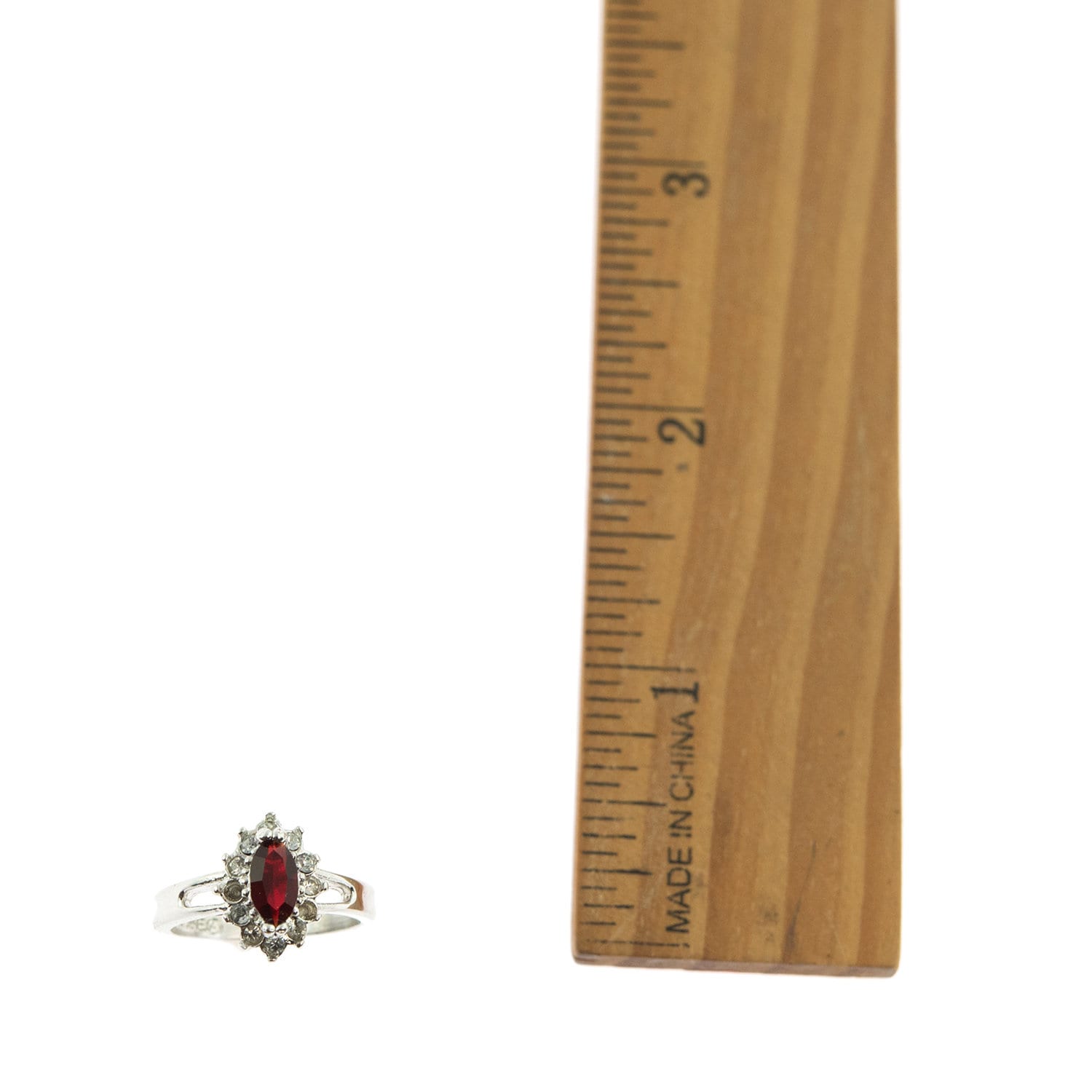 Vintage Ring Ruby and Clear Swarovski Crystals 18kt White Gold Silver July Birthstone #R1314 - Limited Stock - Never Worn