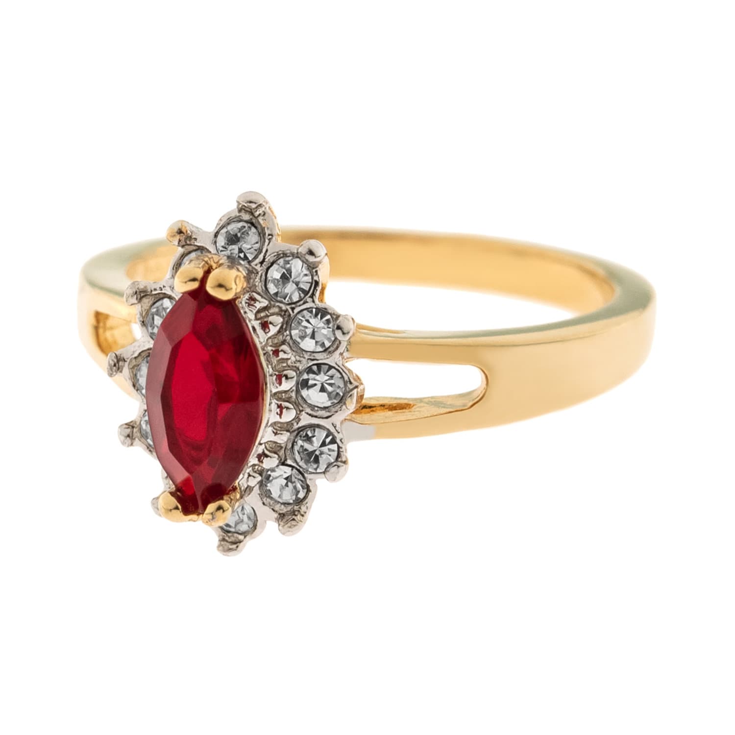 Vintage Ring Ruby and Clear Swarovski Crystals 18kt Gold July Birthstone Antique Rings For Women Jewelry #R1314 - Never Worn - Limited Stock