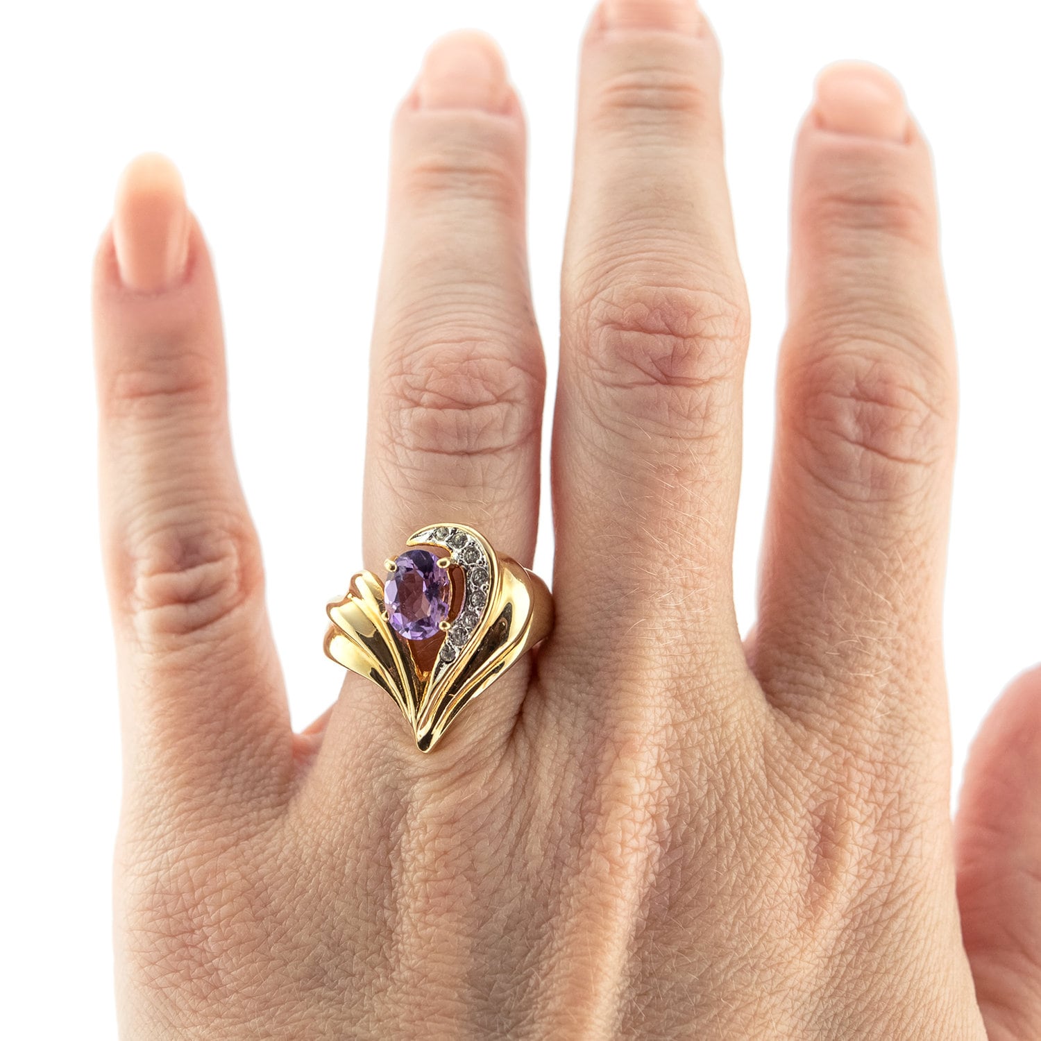 Vintage Ring Genuine Amethyst and Clear Swarovski Crystals 18kt Gold Plated R2734 - Limited Stock - Never Worn